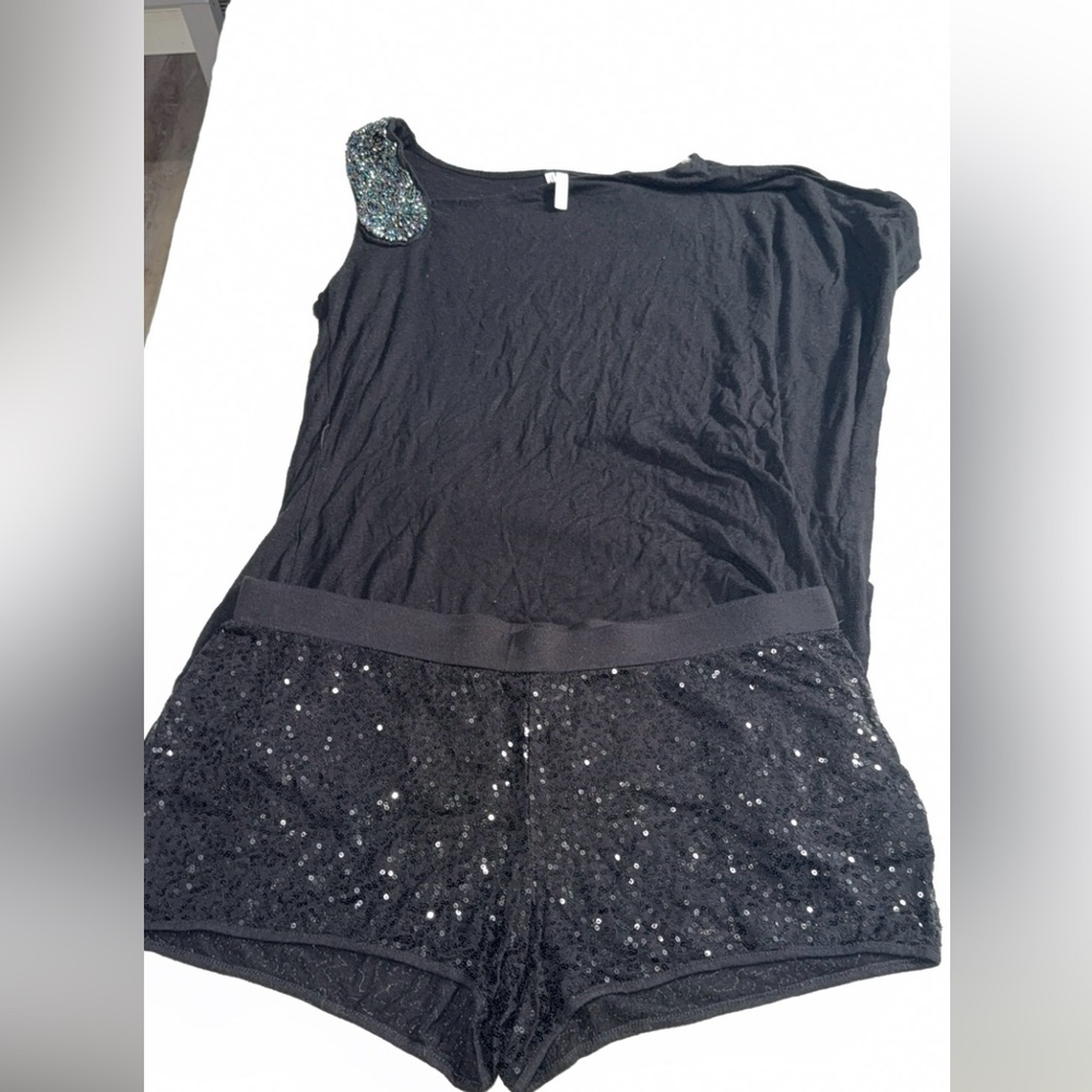Black Sequin Shorts & Tank Set - Women Intimates